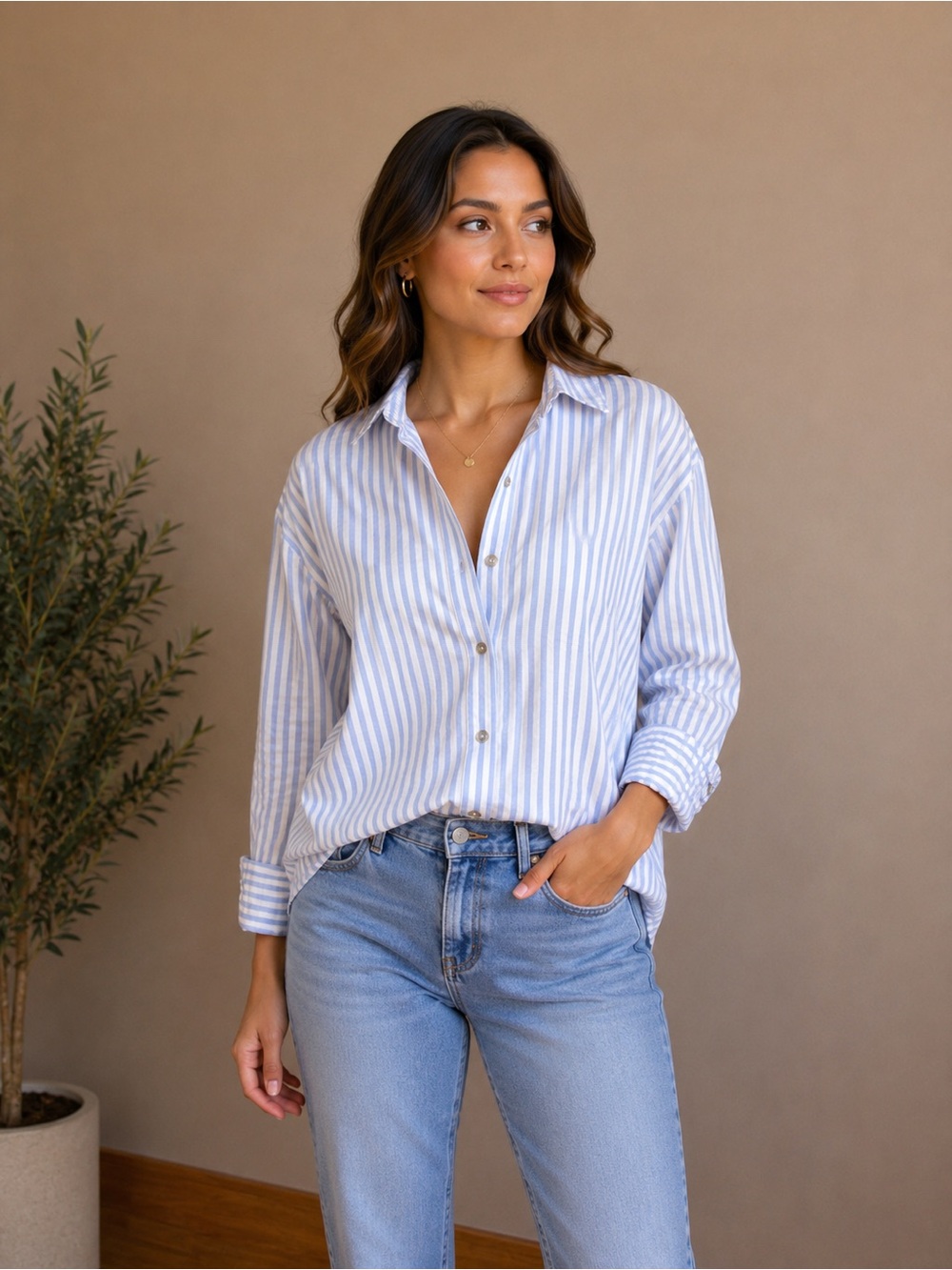 550. Easy Clothes Light Blue Stripe Button-Down Linen Shirt